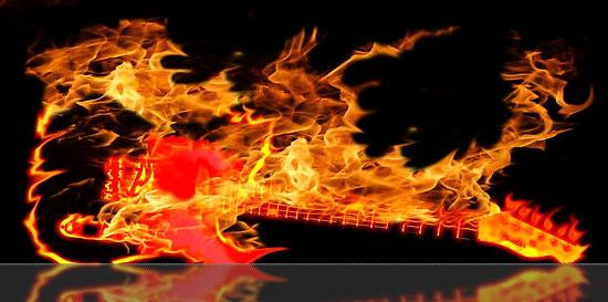 Fiery guitar representing musical passion